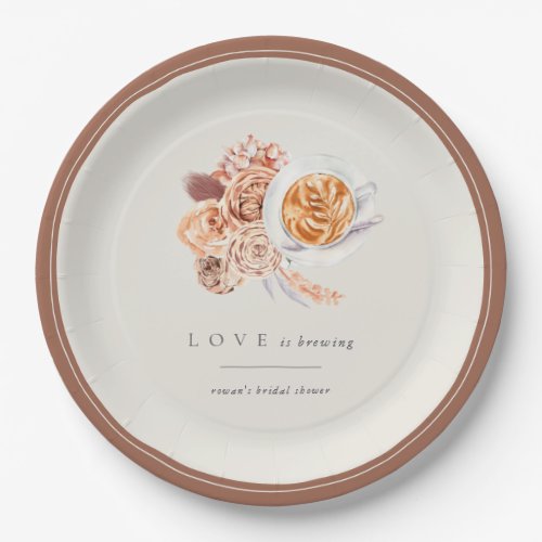 Boho Floral Coffee Love is Brewing Bridal Shower Paper Plates