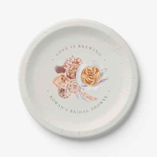 Boho Floral Coffee Love is Brewing Bridal Shower Paper Plates