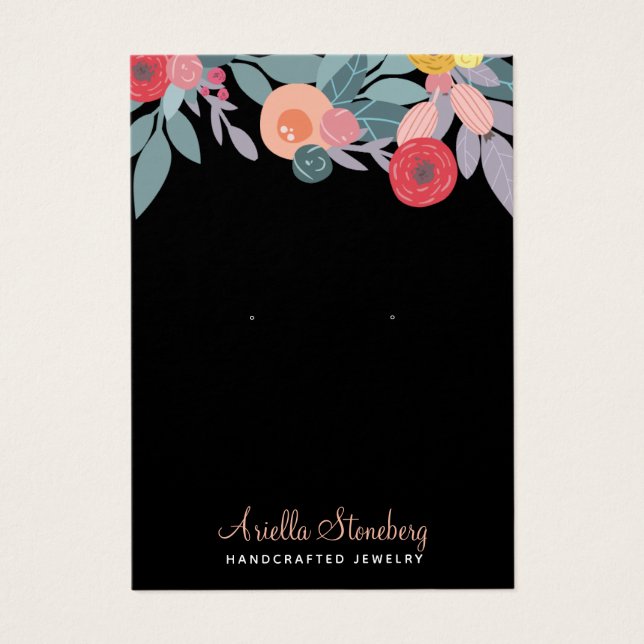 Boho Floral Colorful Earring Black  (Front)