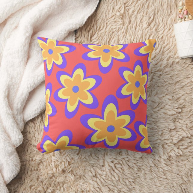 Boho Floral Colorful Pattern Throw Pillow (Blanket)