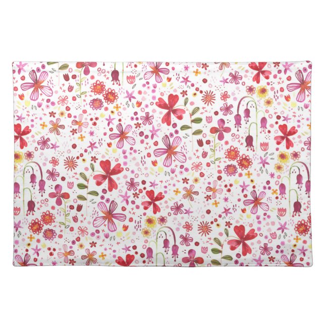 Boho Floral Colorful Watercolor Cloth Placemat (Front)