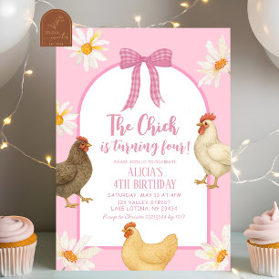 Boho Floral Coquette Chicken Girl Birthday Invitation
