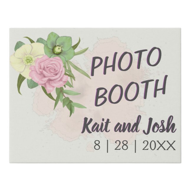 Boho Floral Coral Wedding Sign Photo Booth (Front)