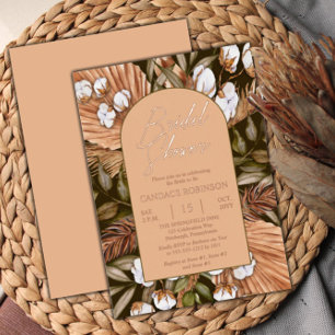 Boho Floral Cotton Dried Grasses Bridal Shower Foil Invitation