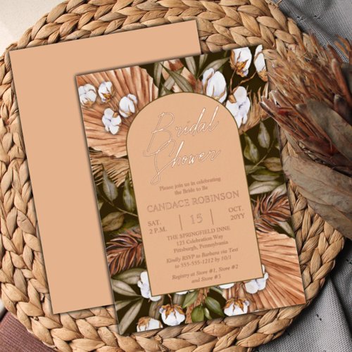 Boho Floral Cotton  Dried Grasses Bridal Shower  Foil Invitation