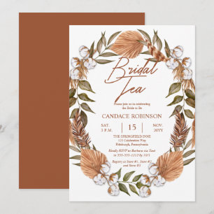 Boho Floral Cotton Dried Grasses Bridal Tea Shower Invitation