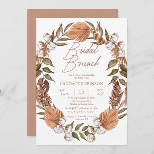Boho Floral Cotton Grasses Bridal Brunch Shower   Invitation