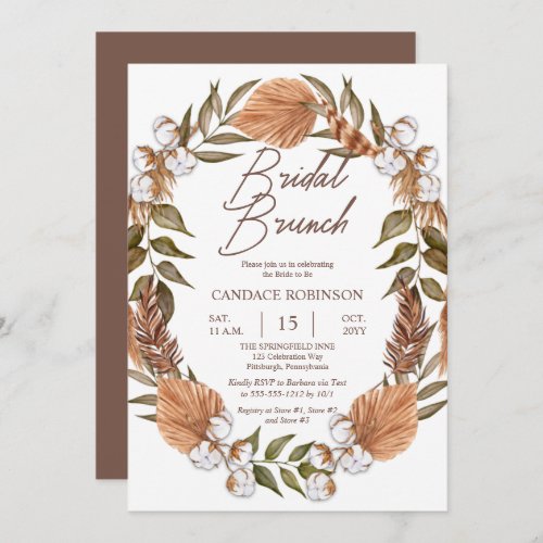 Boho Floral Cotton Grasses Bridal Brunch Shower   Invitation