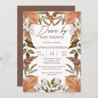 Boho Floral Cotton | Grasses Drive by Baby Shower  Invitation