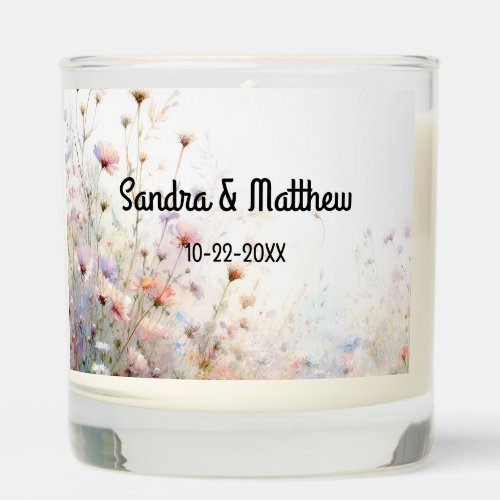 Boho Floral Couples Name Date Personalized Wedding Scented Candle