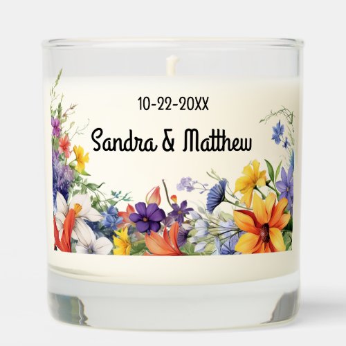 Boho Floral Couples Personalized Name Date Wedding Scented Candle