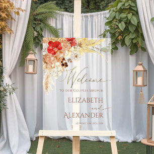 Boho Floral Couples Shower Welcome Acrylic Sign