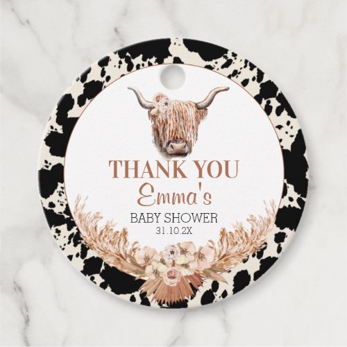 Boho Floral Cow Baby Shower Thank You Favor Tags