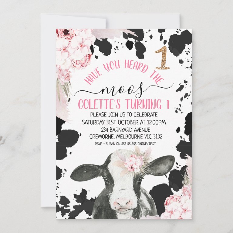 Boho Floral Cow Have You Heard The Moos Birthday                    Invitation
