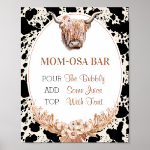 Boho Floral Cow Mom-osa Bar Baby Shower Sign