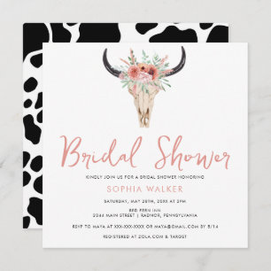 Boho Floral Cow Print Western Bridal Shower Invitation