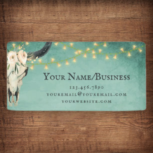 Boho Floral Cow Skull, Lights Turquoise Business Banner