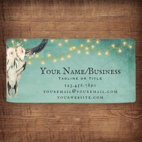 Boho Floral Cow Skull Lights Turquoise Business Banner