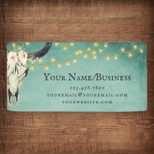 Boho Floral Cow Skull Lights Turquoise Business Banner