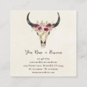Boho Floral Cow Skull on Natural Cream Square Business Card (Back)