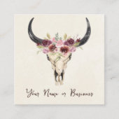 Boho Floral Cow Skull on Natural Cream Square Business Card (Front)
