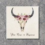 Boho Floral Cow Skull On Natural Cream Square Business Card at Zazzle