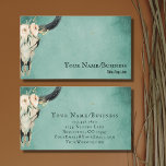 Boho Floral Cow Skull On Turquoise Business Card at Zazzle