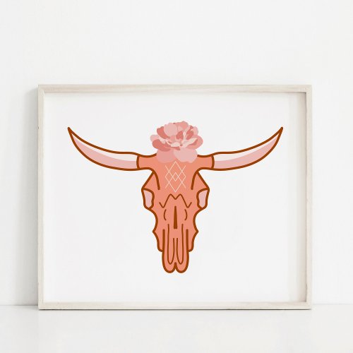 Boho Floral Cow Skull Poster