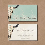 Boho Floral Cow Skull Turquoise And Cream Business Card at Zazzle