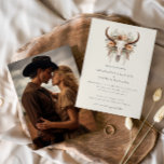 Boho Floral Cow Skull Western Photo Wedding  Invitation<br><div class="desc">Boho Floral Skull Western Wedding Invitation - Celebrate your love with a touch of rustic charm and bohemian elegance with our Boho Floral Skull Western Wedding Invitation. This captivating invitation blends the edgy allure of a cow skull with the soft beauty of earth-tone flowers, creating a striking juxtaposition that perfectly...</div>