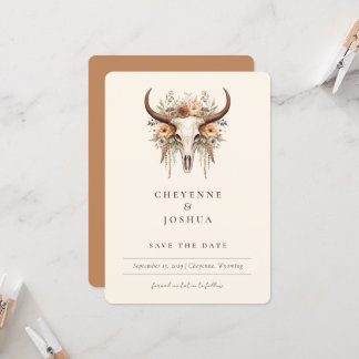 Boho Floral Cow Skull Western QRcode Save the Date Invitation