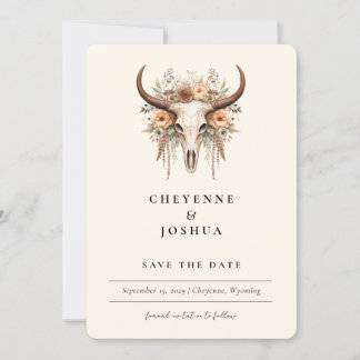 Boho Floral Cow Skull Western Save the Date Invitation