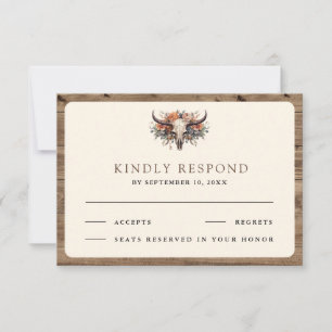 Boho Floral Cow Skull Western Wedding RSVP Card