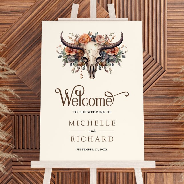 Boho Floral Cow Skull Western Wedding Welcome Sign (Creator Uploaded)