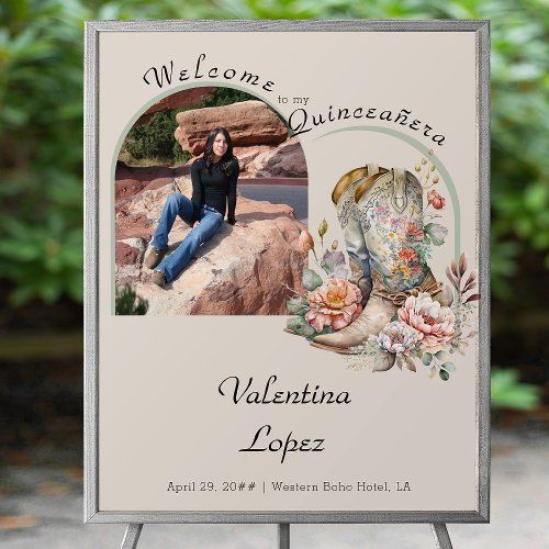Boho Floral Cowgirl Boots Quinceanera Welcome Foam Board