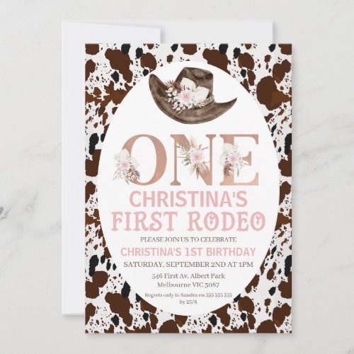 Boho Floral Cowgirl Hat First Rodeo Birthday Invitation