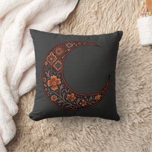 Boho Floral Crescent Moon Throw Pillow