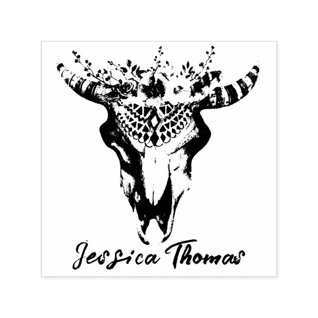 Boho Floral Crested Bohemian Art Rubber Stamp (Design)