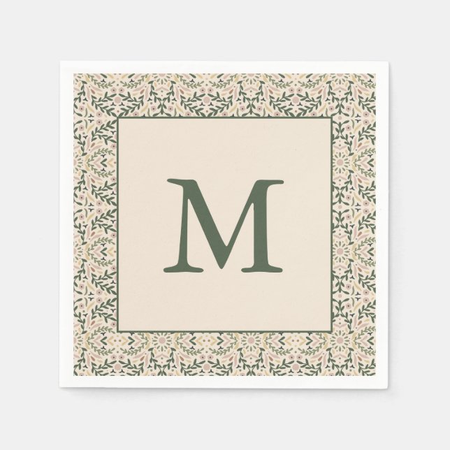 Boho Floral Custom Christmas Holiday Monogram Napkins (Front)