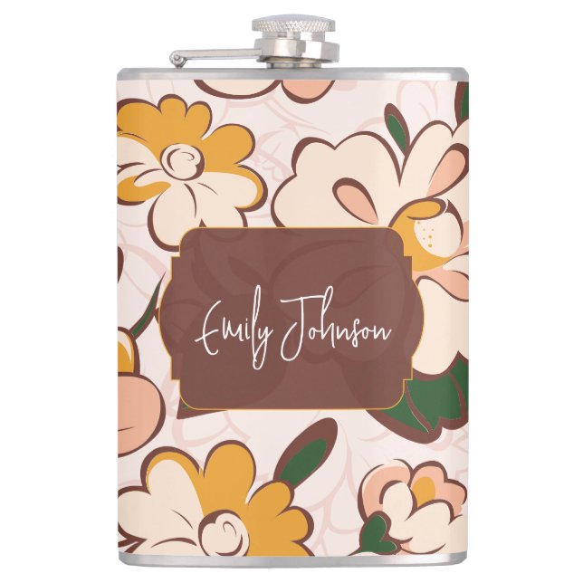 Boho Floral Custom Name Flask (Front)