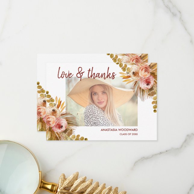Boho Floral Custom Photo Graduation Thank You (Front/Back In Situ)