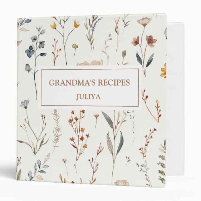 Boho floral customized recipes 3 ring binder (Front/Inside)
