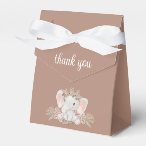 Boho Floral Cute Elephant Baby Shower Thank You Favor Boxes