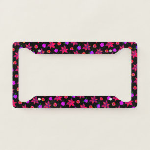 Boho Floral Cute Pretty Cool Girly Black Pattern License Plate Frame