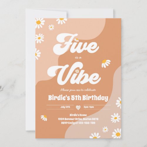 Boho Floral Daisy 5th Birthday Five Is A Vibe Invitation