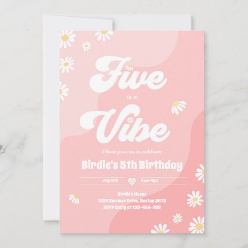 Boho Floral Daisy 5th Birthday Five Is A Vibe  Invitation