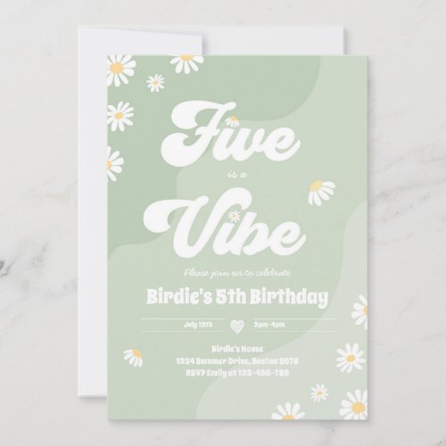 Boho Floral Daisy 5th Birthday Five Is A Vibe Invitation