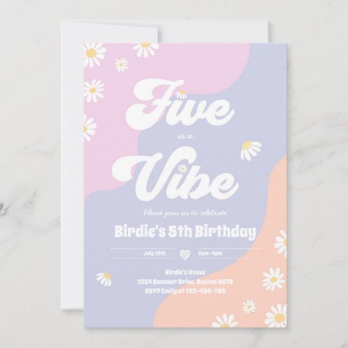 Boho Floral Daisy 5th Birthday Five Is A Vibe Invitation