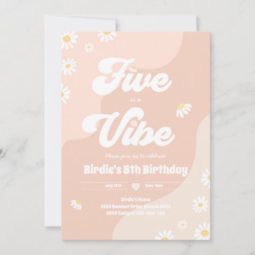 Boho Floral Daisy 5th Birthday Five Is A Vibe Invitation