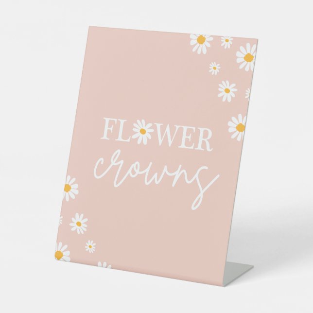 Boho Floral Daisy Groovy Birthday Flower Crowns  Pedestal Sign (Front)